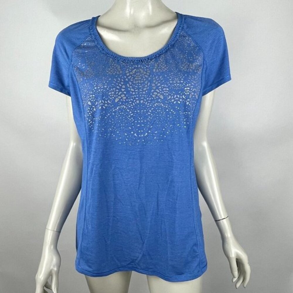 Lululemon Run Wild Short Sleeve Tech Women‎ 10 EUC Stretch Ruffle Pocket Gum Run